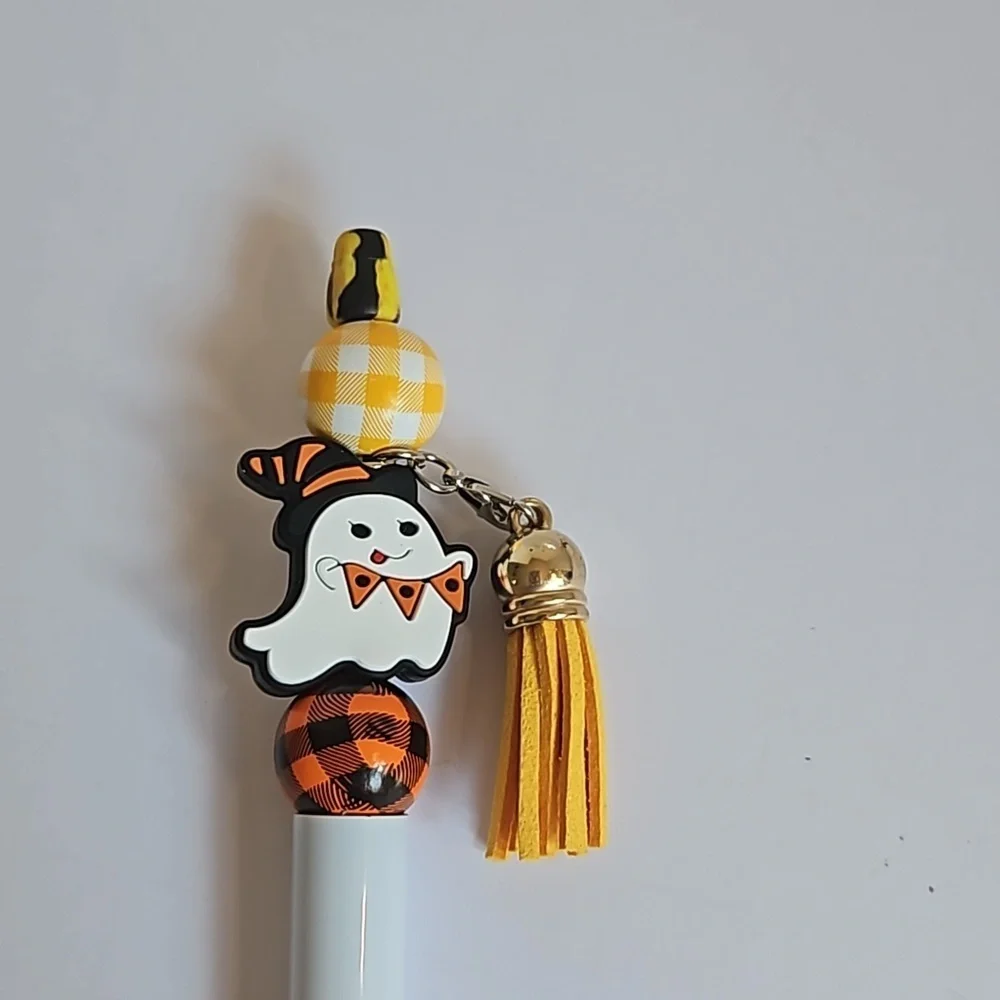 Hand Crafted 3-Set Pens Black Ink Beaded Fall Halloween Sunflower Harvest Design